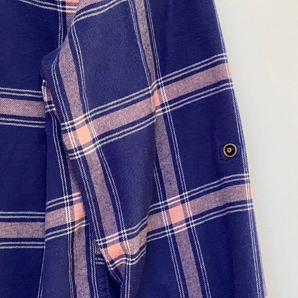 Jachs Girlfriend Womens Purple Plaid Flannel Shirt Pearl Snap Buttons Tab Sleeve - Picture 6 of 12
